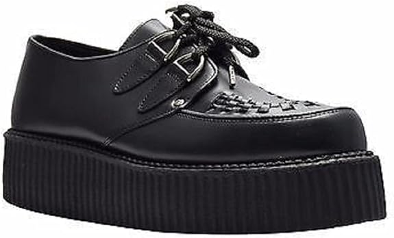 Steel Ground Shoes Black Leather Creepers High Sole D Ring