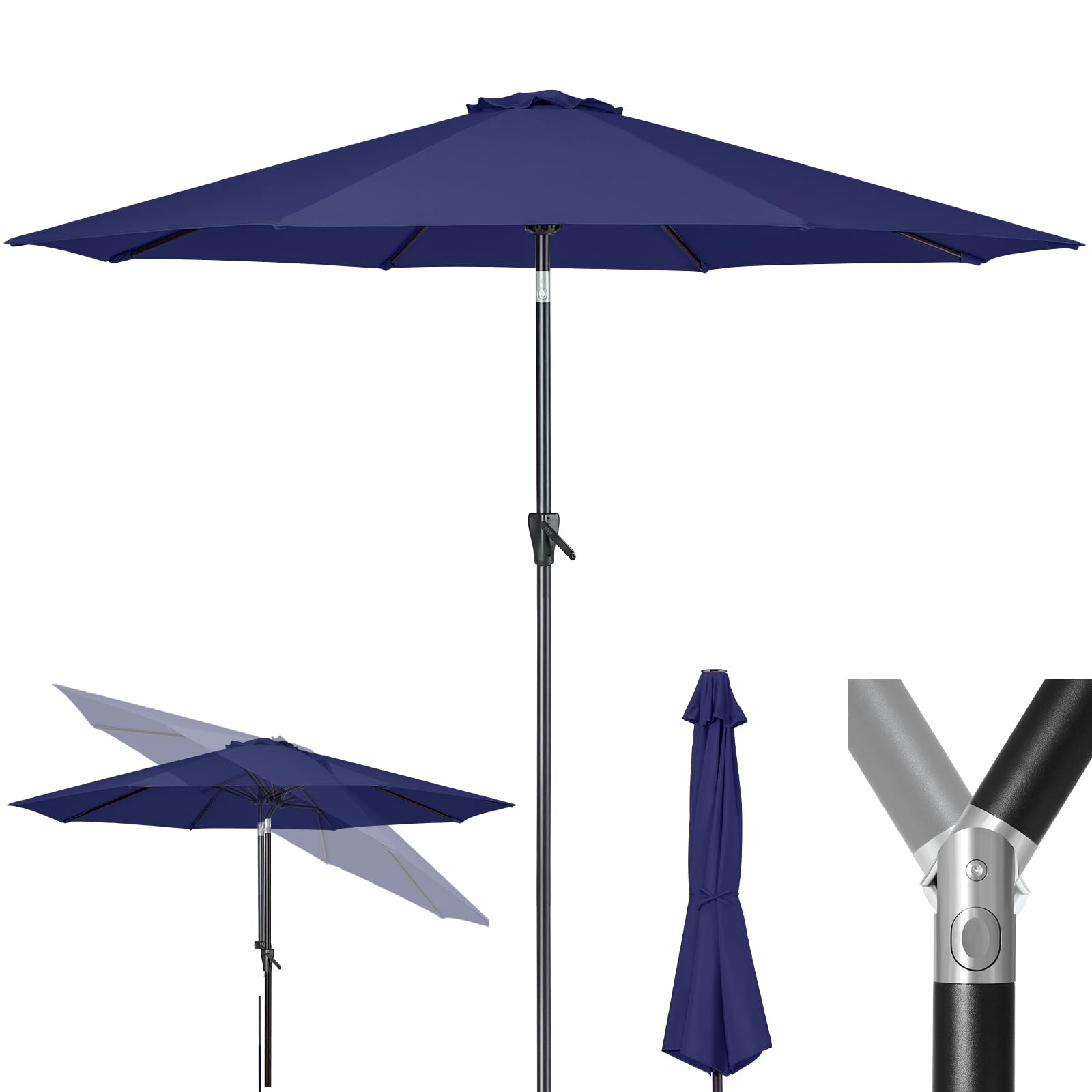 Tempera 10ft Patio Market Outdoor Table Umbrella with Push Button Tilt and Crank,Large Sun Umbrella with Sturdy Pole&Fade Resistant Canopy,Easy to Set,Navy Image