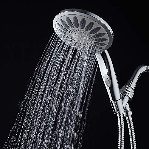 KAIREY Hand Held Shower Head High Pressure 6-inch Face 5 Spray Settings Massage Spa Hand Showerhead Polished Chrome with Hose and Adjustable Bracket