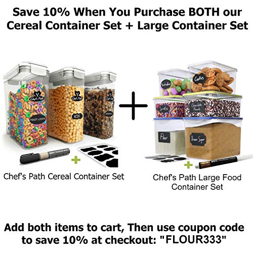 Chef’s Path Large Food Storage Containers - Great for Flour, Sugar, Baking Supplies - BEST Airtight Kitchen & Pantry Bulk Food Storage - BPA Free - 6 PC Set & 8 FREE Chalkboard Labels & Pen