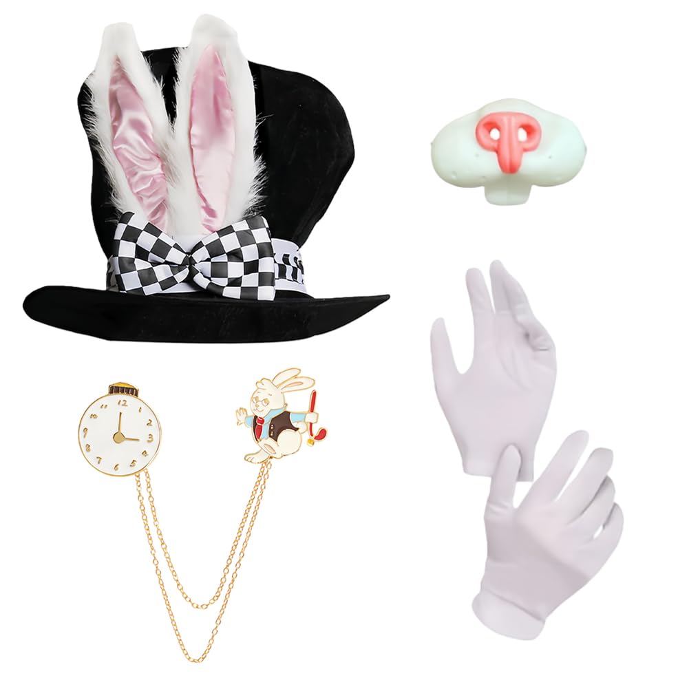 ZPSOSPZ Rabbit Mad Hatter Costume,Adults Rabbit Costume Accessory,Rabbit Hat with Attached Ears and Bow,for Cosplay, Parties and Carnival Events,Party Favorites and Gifts School Parade,4pcs (black)
