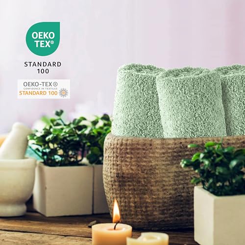 Sweet Needle Towel Set - 2 Bath Towels 2 Hand Towels & 2 Wipes Daily Use 500gsm Ring Spun Highly Absorbent Bathroom Sage Green (Pack of 6)