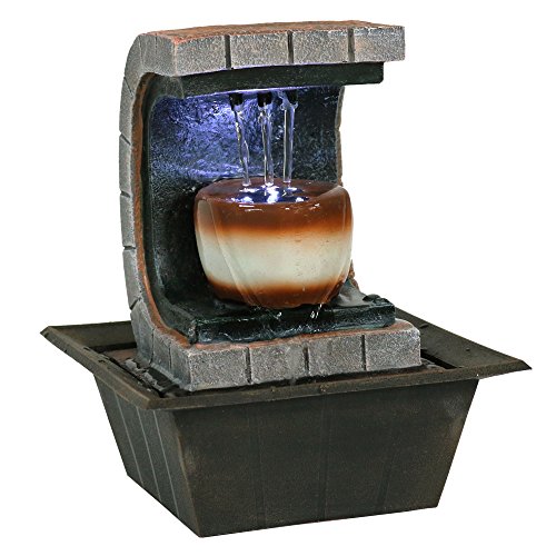 Sunnydaze Meditation Tabletop Fountain with LED Lights, Small Desktop Water Feature, Home or Office, 10 Inch
