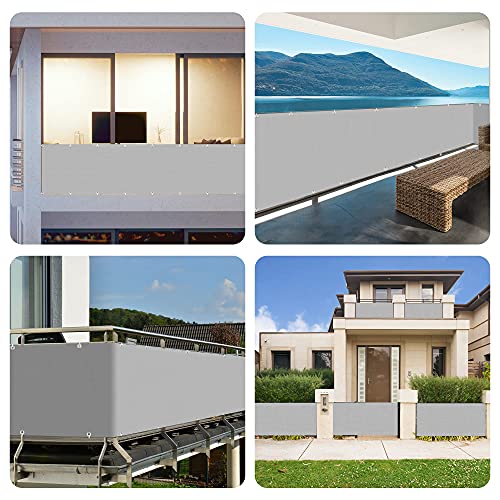 Balkon Sichtschutz, 0,9 x 3m Balkonabdeckung Balkonsichtschutz Balkonverkleidung blickdichte Windschutz und UV-Schutz, mit Ösen, Nylon Kabelbinder und Seil, 100% Schutz der Privatsphäre für Balkon