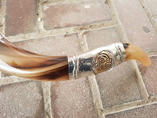 Shofar Yemenite Kudu Horn 24''+ with Sterling Silver Plated Lion of Judah + Menorah