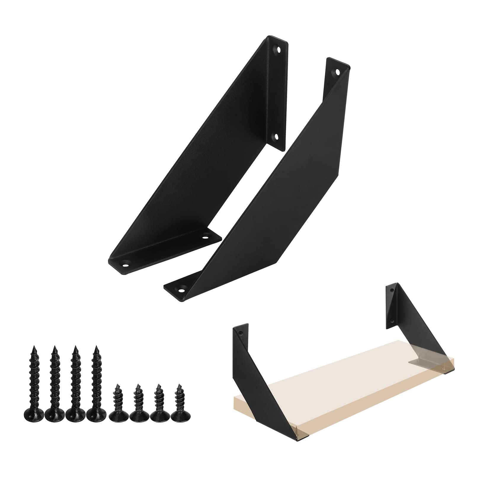 ChasBete Shelf Brackets Black 10cm 2 Pieces, Rustic Brackets for Wall Shelves, Metal Floating Shelf Bracket Heavy Duty 90 Degree