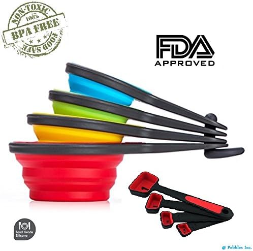 100% Food Grade 8pcs Portable Silicone Collapsible Measuring Cup and Spoon Set