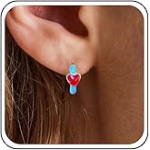 Aneneiceera Vintage Blue Heart Huggie Hoop Earrings Tiny Acrylic Hoop Earring Small Love Huggie Earrings Enamel Blue Circle Earrings Jewelry for Women