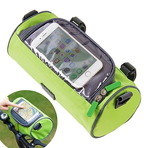 Nice Pies Waterproof Bicycle Handlebar Bag, Cylindrical Portable Phone Touch Screen Bike Front Bag with Transparent Pouch and Adjustable Strap High-Capacity Cycling Front Pack
