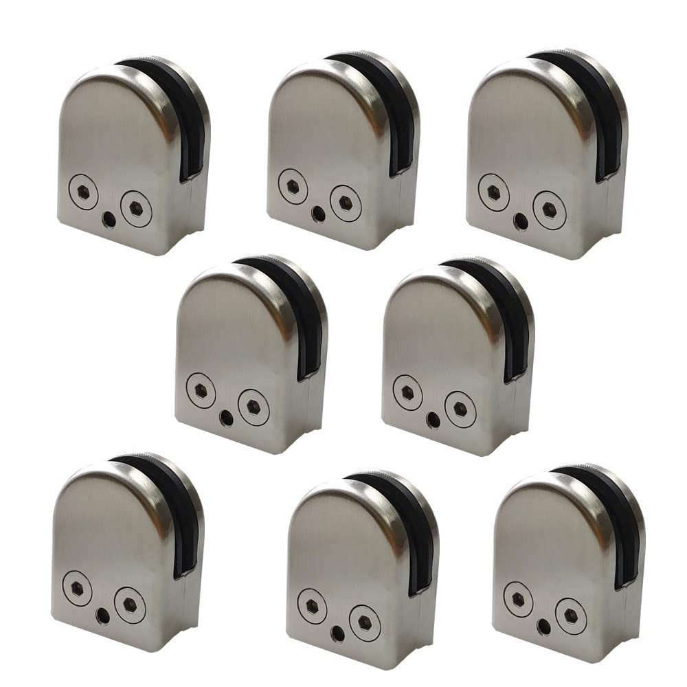 304 Stainless Steel Glass Clamp - Fish Mouth Design Glass Bracket with No Drill Installation, Invisible Glasses Panel Holder for Staircase Handrail Balustrade Accessories (Size M: Fit 8-10mm)