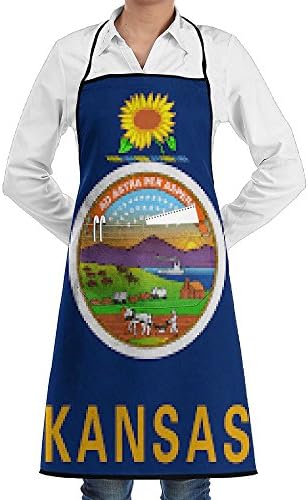 HTSS Flag Of Kansas Unisex Chef Aprons With Pockets Bakery Servers Waitress Craftsmen For Mens Womens Home Kitchen Cooking
