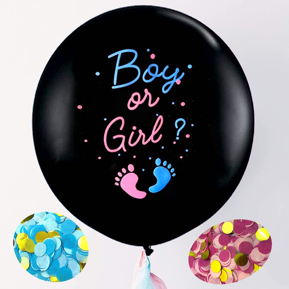 36In Gender Reveal Party Balloon with Confetti, Large Latex Boy or Girl Balloon for Baby Shower Gender Reveal Party Decoration