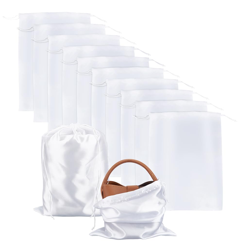 NBEADS 12 Pcs Satin Dust Bags, Rectangle Drawstring Bags Small Size Storage Bag White Storage Bag Dust Cover Storage Bag for Packaging Handbags Purses Shoes Boots