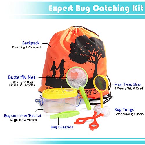 Outdoor-Explorer-Kit-Bug-Catching-with-Binoculars-Flashlight-Compass-Magnifying-Glass-Bug-Catcher-Set-Butterfly-Net-and-Backpack-Great-Kids-Gift-for-Camping-Hiking-Educational-and-Pretend