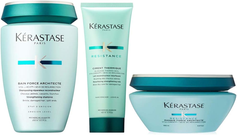 Personal Beauty Resistance Bain Force Architecte shampoo 8.5 Oz, Ciment Thermique 5.1 Oz & Masque Force Architecte 6.8 Oz