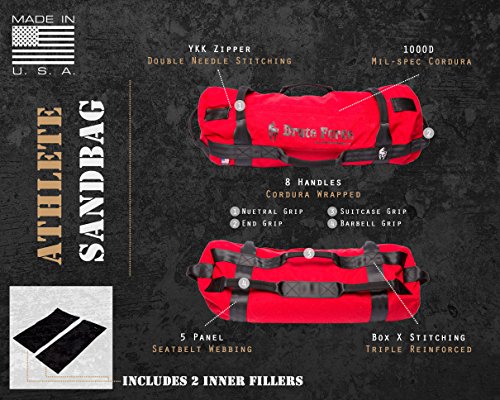 Brute Force Sandbags - Athlete Sandbag - Red - Super Sandbag Heavy Duty Trining Weight Bag Core Athletic Sandbag Workout System 8 Handle Sandbag - Thumbnail 3