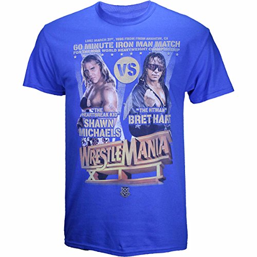 WWE Bret Hart vs Shawn Michaels Wrestlemania 12 Poster Shirt - Blue - Large