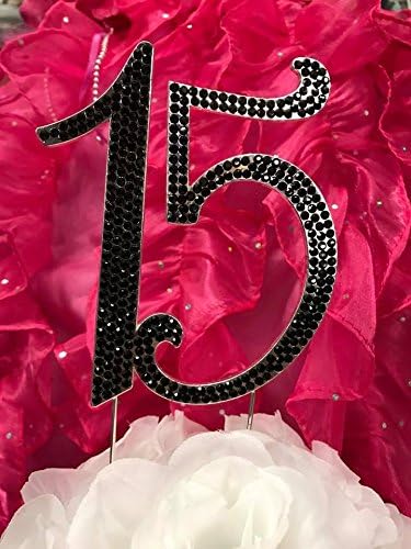 Rhinestone Number 15 Mis Quince Black Rhinestone Birthday or 15th Anniversary Cake Topper Centerpiece