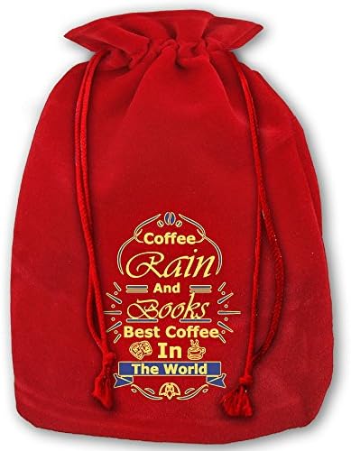 Coffee Rain And Books Best Coffee In The World Christmas Drawstring Storage Bag Funny Sport Bag Gift Candy Pockets Bag Pouch Tote Xmas