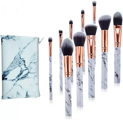 Marble Pattern Makeup Brushes 10 Pieces Professional Makeup Brush Set Synthetic Foundation Blending Concealer Eye Face Liquid Powder Cream Cosmetics Brushes Set with case (Black)