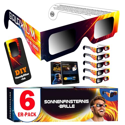 6er-Pack Sonnenfinsternis Brille 2026 ISO 12312-2 Zertifiziert | Brillen Sonnenfinsternis | Schutzbrille für Sonnenfinsternis | Sonnenfinsternisbrille | Solar Eclipse Glasses