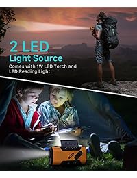 FosPower   Radio portátil de emergencia con manivela solar, NOAA, para uso doméstico y al aire libre, con AM FM, linterna LED, luz de lectura, 2000 mAh, cargador USB y alarma SOS