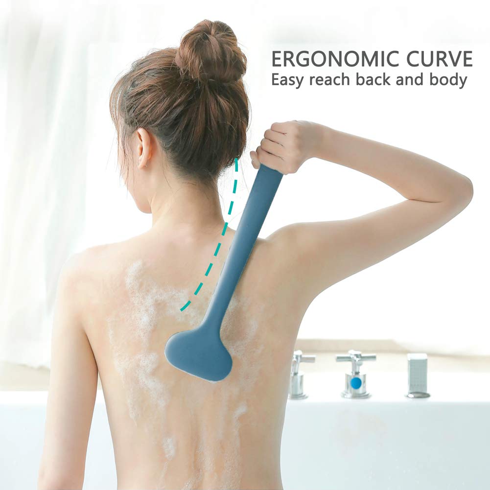 Bath Body Brush with Comfy Bristles Long Handle Gentle Exfoliation Improve Skin's Health and Beauty Bath Shower Wet or Dry Brushing Body Brush (Dark Blue) : Beauty