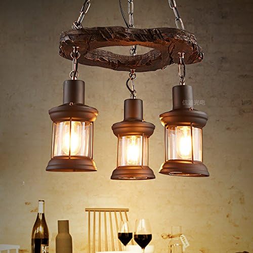YUPX Pendant Lights Hanging Vintage lantern of solid wood triple pendant , 3 head Ceiling Mounted Chandelier Fixture