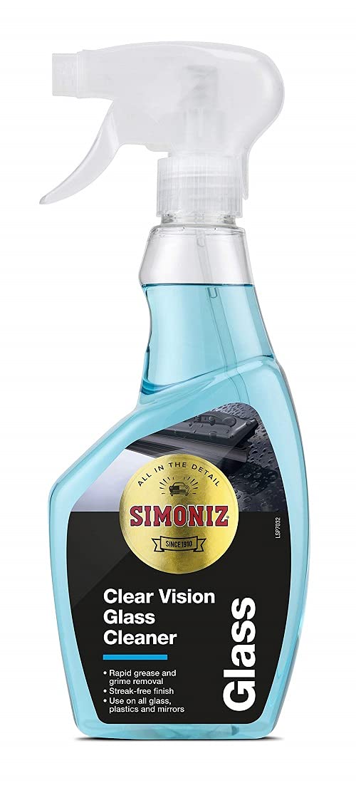 Simoniz Clear Vision Car Glass Cleaner Spray, Car Window Cleaner For Clear & Streak-Free Windows, Essential Car-Cleaning Products, Rapid Action Car Windscreen Cleaner For Better Visibility, 500ml
