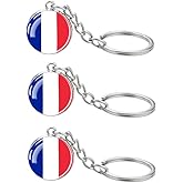 LLBFHH 3 Pcs France Flag Key Chain,Cool Keychain for Car Keys, Stainless Steel Keyrings & Keychains,Used for Home Decoration, Jewelry Hanging Decorations.