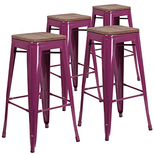 Flash Furniture Shania 4 Pk. 30" High Backless Purple Barstool with Square Wood…