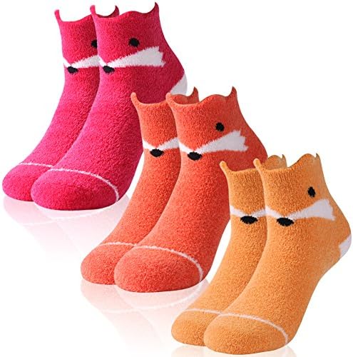 Fuzzy Socks for Women,Youth Crazy Cute Fox Design Antiskid Fancy Cartoon Animal Patterned Casual Fun Crew Gift Socks Vive Bears 3 Pairs