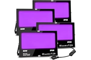 MELPO Black Light 80W Blacklight Flood Light Outdoor for Glow Party, Halloween Decoration, Body Paint, Fluorescent Poster, Stage Lighting，Neon Glow, IP66, US-Plug-Switch-5.9Ft Cord(4 Pack)