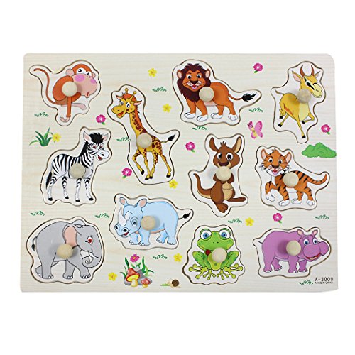 SIPLIV Wooden Pegged Puzzles Jigsaw Puzzle for 2 to 5 Years Old Kids, Home Learning Preschool Early Education Development Toys and Games, Animals - Thumbnail 5