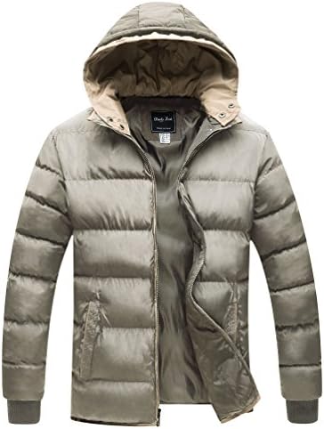 Cloudy Arch Men's Winter Double Hooded Lightweight Quilted Jacket(Khaki,Large)