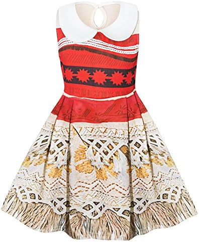 Litcuter Girls Princess Moana Costume Sleeveless Dress for Girls 2-10Y (red, 7)
