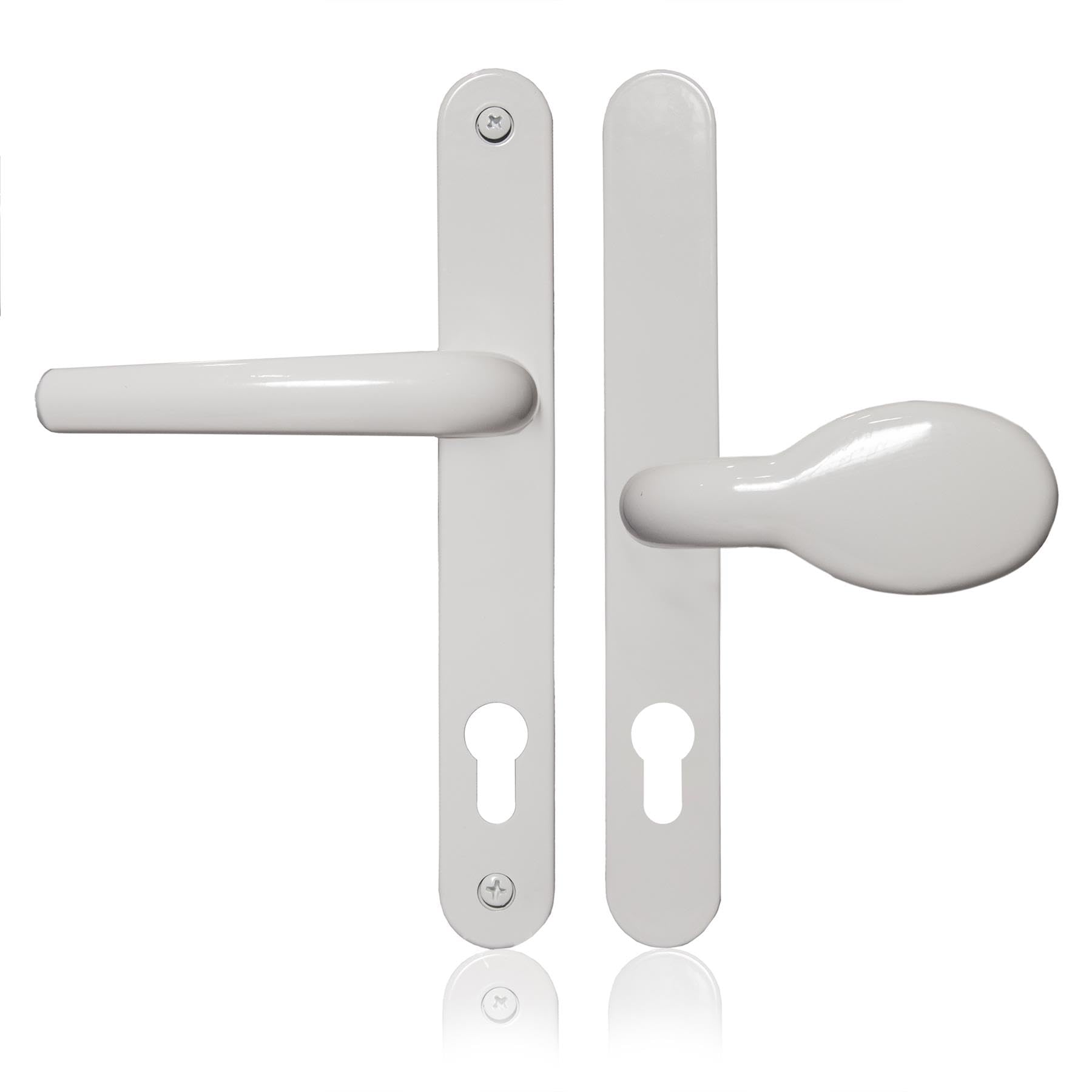 XFORT Uros White Door Handle, (PZ 62/92mm, Screw Hole Distance 211mm, 243mm Overall) Aluminium Offset Lever/Pad, UPVC Door Handle.