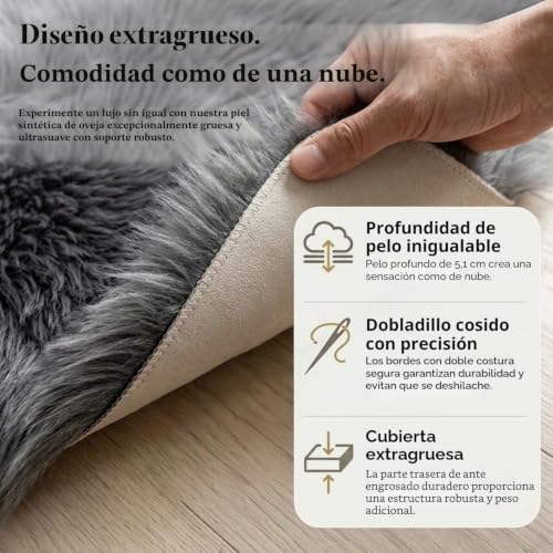 Mishukaze Ultra Soft Fluffy Faux Sheepskin Area Rug, Machine Washable Bedside Rug, Non-Slip Floor Mat, Silky Plush Rug for Bedroom, Living Room