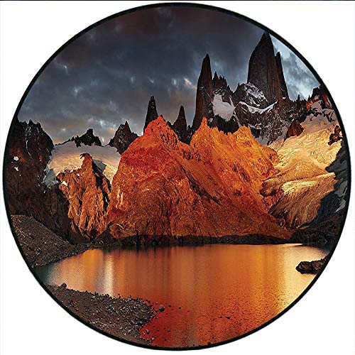 Short Plush Modern Round Carpet mat Patagonia Wonders of The World Sunset Trekking Serene Dawn Image Orange Blue Bedroom Bedside Kitchen Bedroom 55" x 55" Round