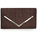 BMC Womens Chocolate Brown PU Leather Alligator Skin Pattern Perforated Glitter Metal Accent Envelope Flap Clutch Handbag