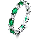 Angol Opal Ring for Women Rose Gold Plated 925 Sterling Silver Opal Engagement Wedding Promise Rings Jewelry Gifts for Her (10, Silver,Emerald)