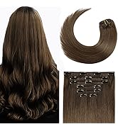18 Inch Clip in Hair Extensions 70G Medium Brown 100% Remy Human Hair Clip in Extensions Soft Sil...