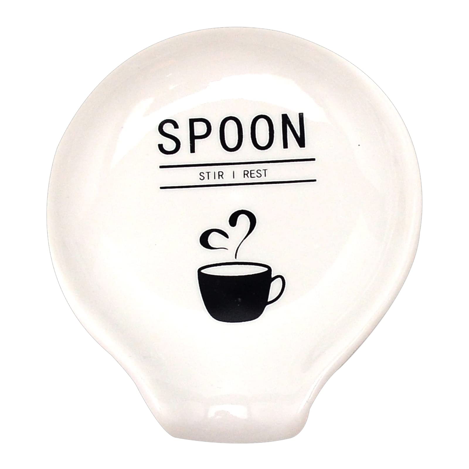 GORGECRAFT Coffee Spoon Holder Stir I Rest Mini Ceramic Spoons Rests Creamy White Porcelain Flat Round Funny Word Pattern Holders for Tea Cafe Bar Women Men Gifts Station Decor Accessories