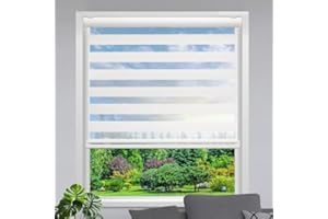 Lauren Taylor Cordless Zebra Blinds for Windows - 100% Polyester Pull Down Roller Shades for Windows, Dual Layer Sheer or Privacy Light Control Day & Night Roller Blinds (White, 33" W x 84" H)