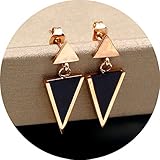 WaMLFac Titanium Steel Rose Gold Stud Earring Black