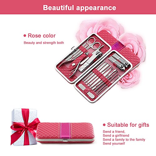 Women Manicure Set Manicure Pedicure Set Nail Clippers - Aooeou 18 In 1 Mens Stainless Steel Professional Pedicure Kit Nail Scissors Grooming Kit with Leather Travel Case Tools (Rose) - Thumbnail 6