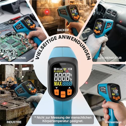Tilswall Infrarot Thermometer(nicht für Menschen) -50°C bis 600°C IR Digital Laser Temperaturmessgerät für Kochen/Barbecue/Pizza Oven/Gefrierschrank/Industrie (Fleischthermometer inklusive) 10