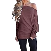GOLDSTITCH Women's Off Shoulder Tops Casual Loose Batwing Sleeve Shirts Tunic Knit Oversized Pullover Sweater