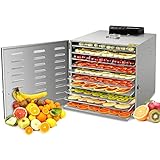 Commercial Stainless Steel Food Dehydrator -Raw Food &amp; Jerky Fruit Dehydrator -10 Trays 1000W Preserve Food Nutrition Professional Household Vegetable Dryer, with 0~24 Hours Digital Timer