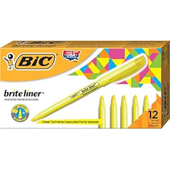 BIC Brite Liner Highlighter, Chisel Tip, Yellow, 12-Count